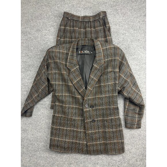 ESCADA by Margaretha Ley Dresses & Skirts - Vintage ESCADA By Margaretha Ley Skirt Suit Womens 36 Brown Plaid Wool Germany